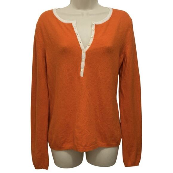 Talbots Vtg Sweater Tangerine Orange Medium Henley Wool Blend Angora Cashmere - Picture 1 of 5